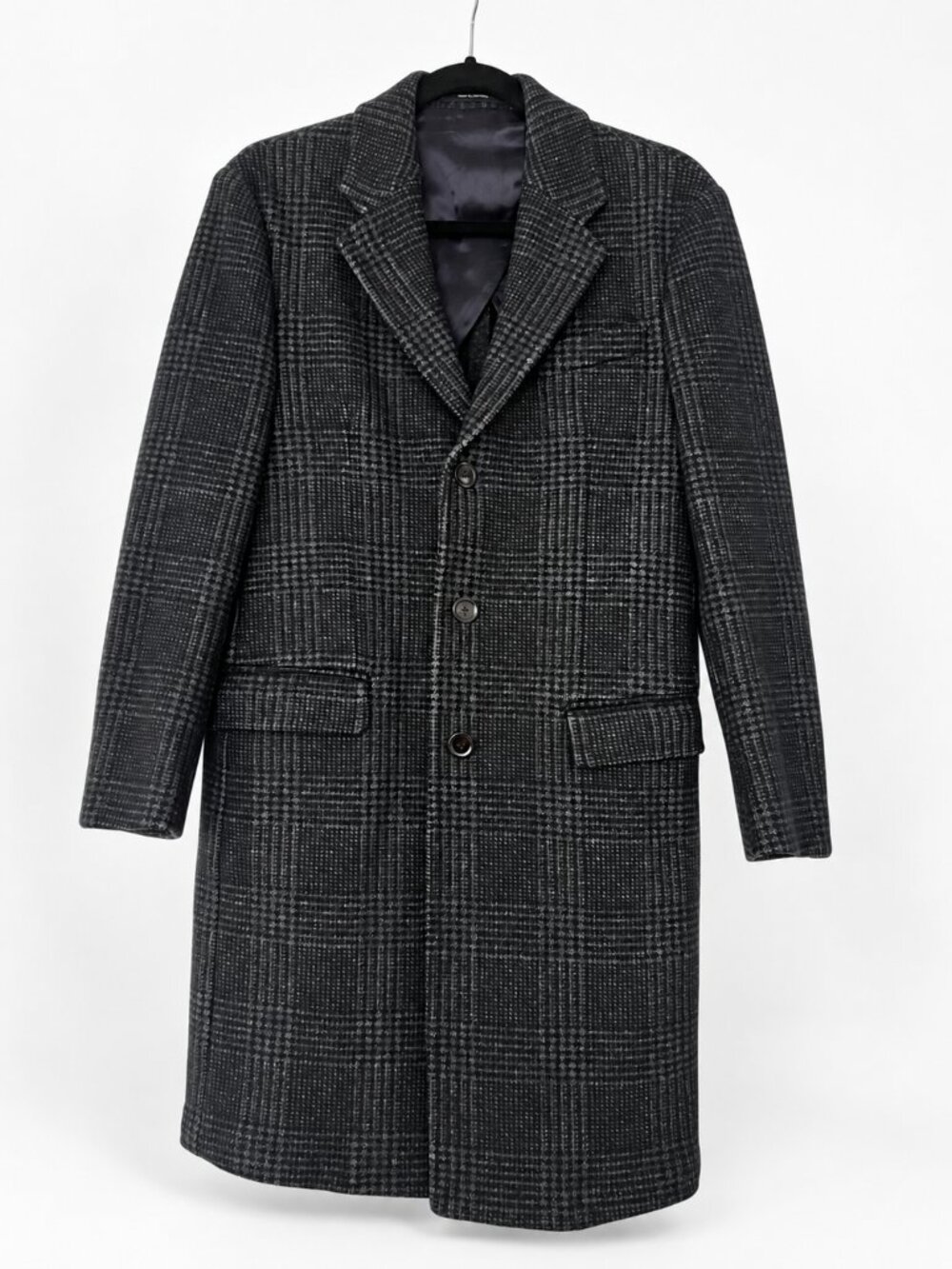 Massimo Dutti Gray Plaid Wool Blend Overcoat Italian Fabric Made Portugal